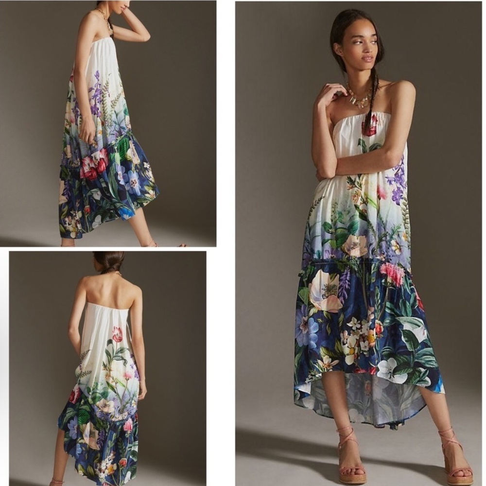 Anthropologie Floral Strapless Maxi Dress Sz M - Picture 4 of 7